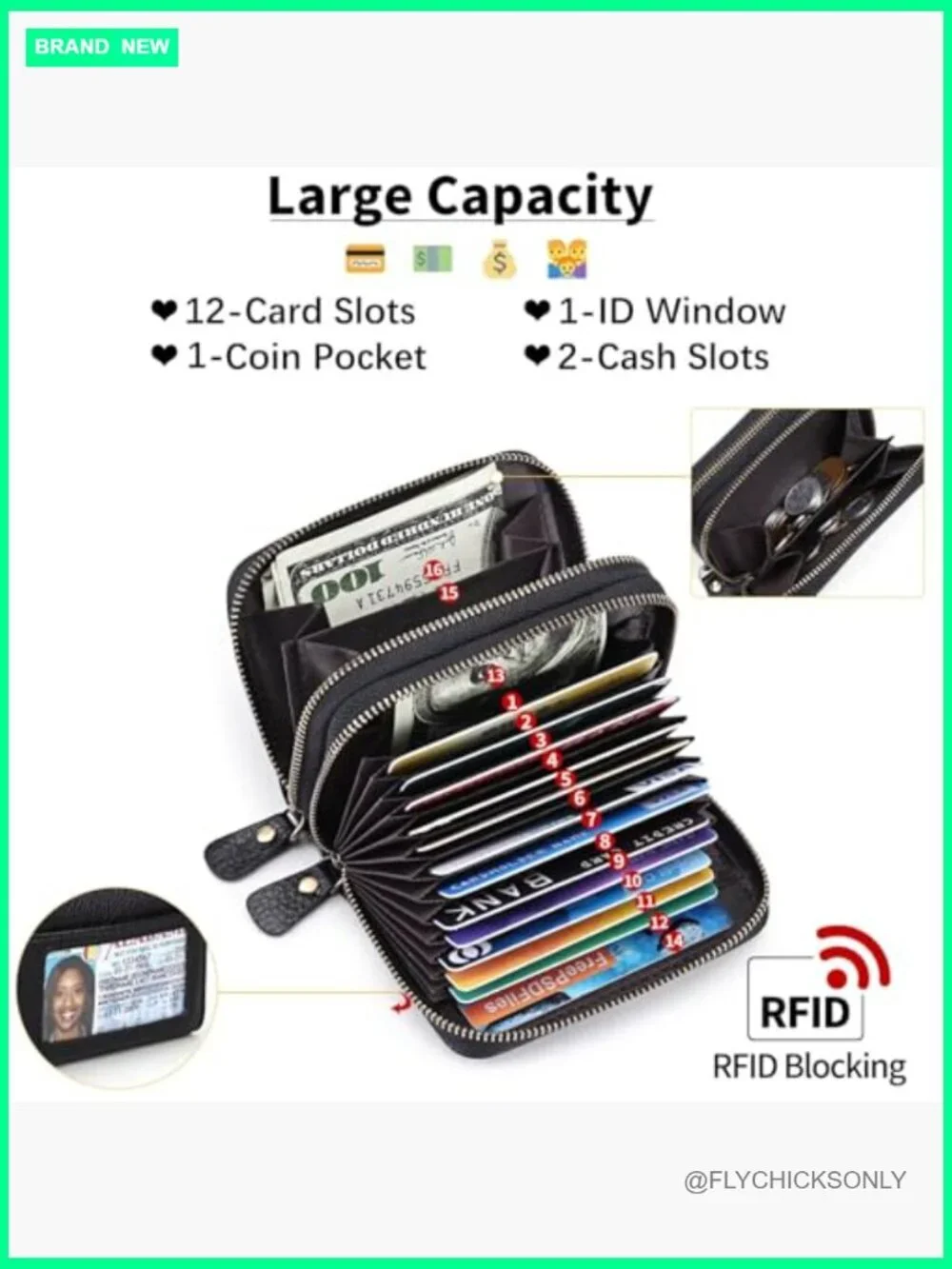Genuine Leather RFID Blocking Credit Card Holder Accordion Wallet